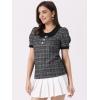 imageAllegra K Halloween Peter Pan Collar Blouse for Womens Button Decor Vintage Tweed Top ShirtBlack