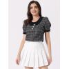 imageAllegra K Halloween Peter Pan Collar Blouse for Womens Button Decor Vintage Tweed Top ShirtBlack