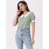 imageAllegra K Halloween Peter Pan Collar Blouse for Womens Button Decor Vintage Tweed Top ShirtGreen