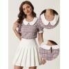imageAllegra K Halloween Peter Pan Collar Blouse for Womens Button Decor Vintage Tweed Top ShirtPink Grey