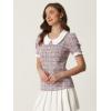 imageAllegra K Halloween Peter Pan Collar Blouse for Womens Button Decor Vintage Tweed Top ShirtPink Grey