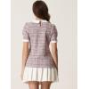 imageAllegra K Halloween Peter Pan Collar Blouse for Womens Button Decor Vintage Tweed Top ShirtPink Grey