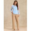 imageAllegra K Office Blouse for Womens Point Collar V Neck Button Down Mesh Sleeve Work ShirtLight Blue