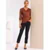 imageAllegra K Womens Casual Dressy Office Blouses 34 Sleeve V Neck Satin ShirtBrown