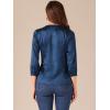 imageAllegra K Womens Casual Dressy Office Blouses 34 Sleeve V Neck Satin ShirtDark Blue
