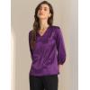 imageAllegra K Womens Casual Dressy Office Blouses 34 Sleeve V Neck Satin ShirtDark Purple