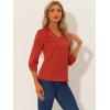 imageAllegra K Womens Casual Dressy Office Blouses 34 Sleeve V Neck Satin ShirtRed