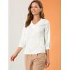 imageAllegra K Womens Casual Dressy Office Blouses 34 Sleeve V Neck Satin ShirtWhite