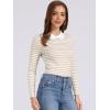 imageAllegra K Womens Contrast Collar Long Sleeves Peter Pan Collar Striped Blouse TopApricot