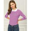 imageAllegra K Womens Contrast Collar Long Sleeves Peter Pan Collar Striped Blouse TopAubergine