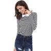 imageAllegra K Womens Contrast Collar Long Sleeves Peter Pan Collar Striped Blouse TopBlack