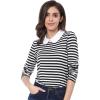 imageAllegra K Womens Contrast Collar Long Sleeves Peter Pan Collar Striped Blouse TopBlack