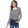 imageAllegra K Womens Contrast Collar Long Sleeves Peter Pan Collar Striped Blouse TopBlack