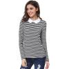 imageAllegra K Womens Contrast Collar Long Sleeves Peter Pan Collar Striped Blouse TopBlack