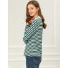 imageAllegra K Womens Contrast Collar Long Sleeves Peter Pan Collar Striped Blouse TopGreen