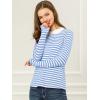 imageAllegra K Womens Contrast Collar Long Sleeves Peter Pan Collar Striped Blouse TopLight Blue