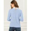 imageAllegra K Womens Contrast Collar Long Sleeves Peter Pan Collar Striped Blouse TopLight Blue