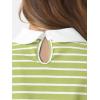 imageAllegra K Womens Contrast Collar Long Sleeves Peter Pan Collar Striped Blouse TopLight Green