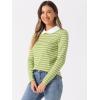 imageAllegra K Womens Contrast Collar Long Sleeves Peter Pan Collar Striped Blouse TopLight Green