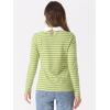 imageAllegra K Womens Contrast Collar Long Sleeves Peter Pan Collar Striped Blouse TopLight Green