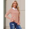 imageAllegra K Womens Contrast Collar Long Sleeves Peter Pan Collar Striped Blouse TopMulticolor