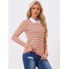 imageAllegra K Womens Contrast Collar Long Sleeves Peter Pan Collar Striped Blouse TopMulticolor