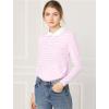 imageAllegra K Womens Contrast Collar Long Sleeves Peter Pan Collar Striped Blouse TopPink