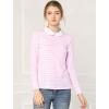 imageAllegra K Womens Contrast Collar Long Sleeves Peter Pan Collar Striped Blouse TopPink
