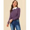 imageAllegra K Womens Contrast Collar Long Sleeves Peter Pan Collar Striped Blouse TopPurple Black