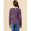 imageAllegra K Womens Contrast Collar Long Sleeves Peter Pan Collar Striped Blouse TopPurple Black