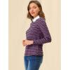 imageAllegra K Womens Contrast Collar Long Sleeves Peter Pan Collar Striped Blouse TopPurple Black