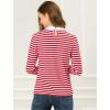 imageAllegra K Womens Contrast Collar Long Sleeves Peter Pan Collar Striped Blouse TopRed