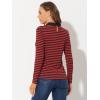 imageAllegra K Womens Contrast Collar Long Sleeves Peter Pan Collar Striped Blouse TopRed Black