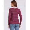 imageAllegra K Womens Contrast Collar Long Sleeves Peter Pan Collar Striped Blouse TopRed Blue