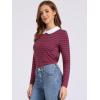 imageAllegra K Womens Contrast Collar Long Sleeves Peter Pan Collar Striped Blouse TopRed Blue