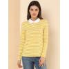 imageAllegra K Womens Contrast Collar Long Sleeves Peter Pan Collar Striped Blouse TopYellow