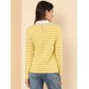 imageAllegra K Womens Contrast Collar Long Sleeves Peter Pan Collar Striped Blouse TopYellow