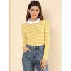 imageAllegra K Womens Contrast Collar Long Sleeves Peter Pan Collar Striped Blouse TopYellow