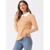 imageAllegra K Womens Contrast Collar Long Sleeves Peter Pan Collar Striped Blouse TopYellow Pink