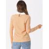 imageAllegra K Womens Contrast Collar Long Sleeves Peter Pan Collar Striped Blouse TopYellow Pink