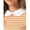 imageAllegra K Womens Contrast Collar Long Sleeves Peter Pan Collar Striped Blouse TopYellow Pink