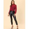 imageAllegra K Womens Floral Lace Top Turtleneck Puff Long Sleeve See Through Sheer BlouseDark Red