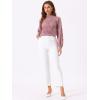 imageAllegra K Womens Floral Lace Top Turtleneck Puff Long Sleeve See Through Sheer BlouseGrey Pink