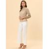 imageAllegra K Womens Floral Lace Top Turtleneck Puff Long Sleeve See Through Sheer BlouseLight Brown