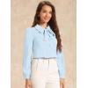 imageAllegra K Womens Vintage Bow Tie Neck Peter Pan Collar Blouse Preppy Chiffon Button Up ShirtLight Blue