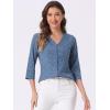 imageAllegra K Womens Vintage Polka Dots 34 Sleeve Button Front V Neck Casual Office Blouse TopDenim Blue