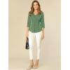 imageAllegra K Womens Vintage Polka Dots 34 Sleeve Button Front V Neck Casual Office Blouse TopOlive Green
