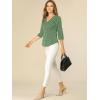 imageAllegra K Womens Vintage Polka Dots 34 Sleeve Button Front V Neck Casual Office Blouse TopOlive Green