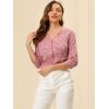 imageAllegra K Womens Vintage Polka Dots 34 Sleeve Button Front V Neck Casual Office Blouse TopPink