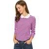 imageAllegra K Womens Contrast Collar Long Sleeves Peter Pan Collar Striped Blouse TopAubergine